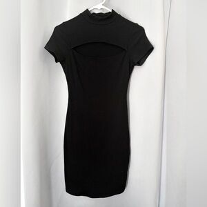 Women’s Black Ribbed Cutout Midi Dress